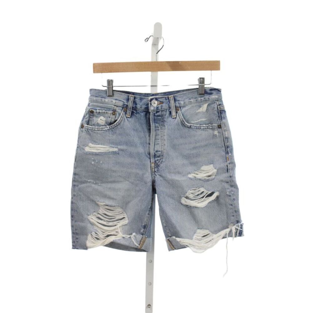 Re/Done Women Bermuda Shorts Blue Organic Cotton Distressed Button Size 25